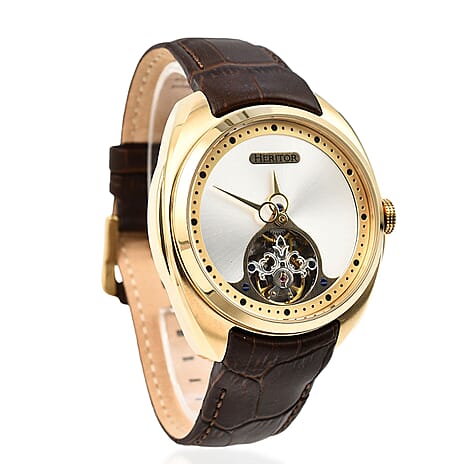 Heritor Roman Automatic Movt. 10ATM Water Resistant Watch with Brown Genuine Leather Strap