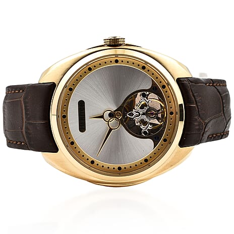 Heritor Roman Automatic Movt. 10ATM Water Resistant Watch with Brown Genuine Leather Strap