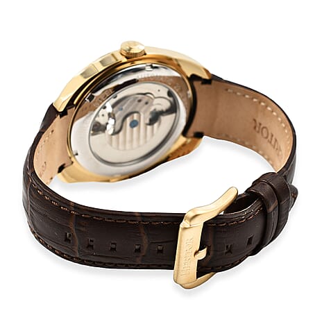 Heritor Roman Automatic Movt. 10ATM Water Resistant Watch with Brown Genuine Leather Strap