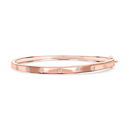 Extreme Rare Argyle Closeout - Natural Pink Diamond Bangle (Size - 7.5) in 18K Vermeil Rose Gold Plated Sterling Silver, Silver Wt. 11.30 Gms