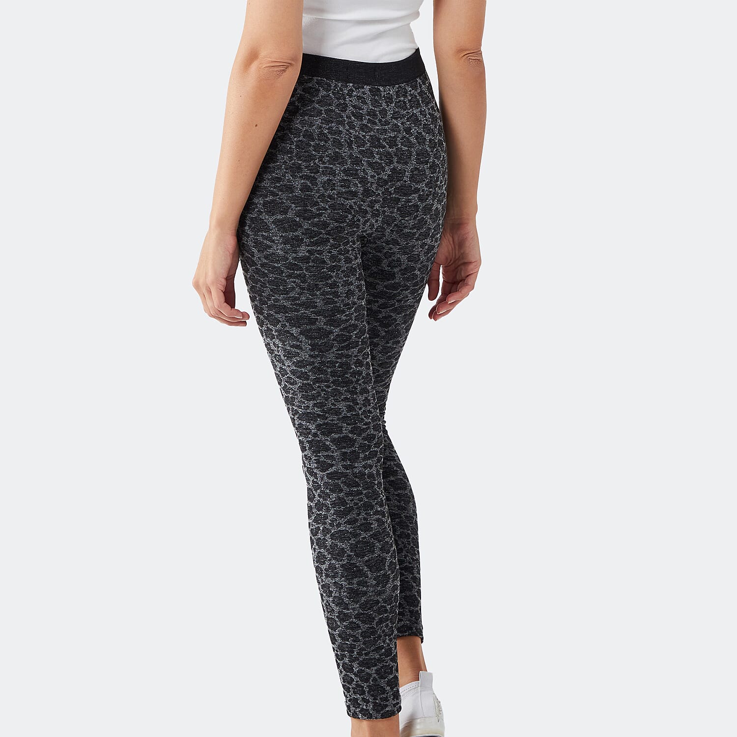 Fleece Lined Leggings With Side Geometric Diamante Pattern (Size S) - Black