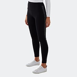 Fleece Lined Leggings With Side Geometric Diamante Pattern (Size S) - Black