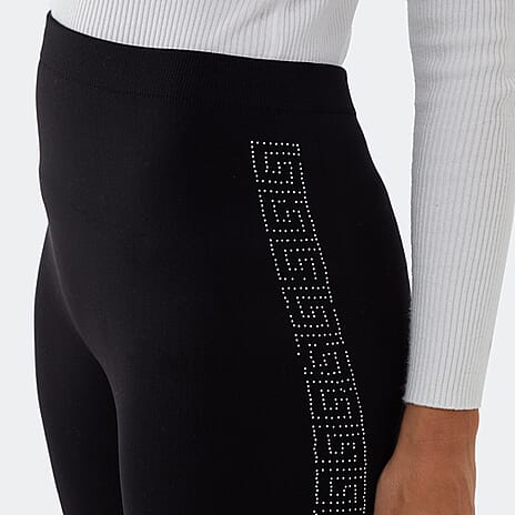 Nova of London - Fleece Lined Leggings With Side Geometric Diamante Pattern (Size S) - Black