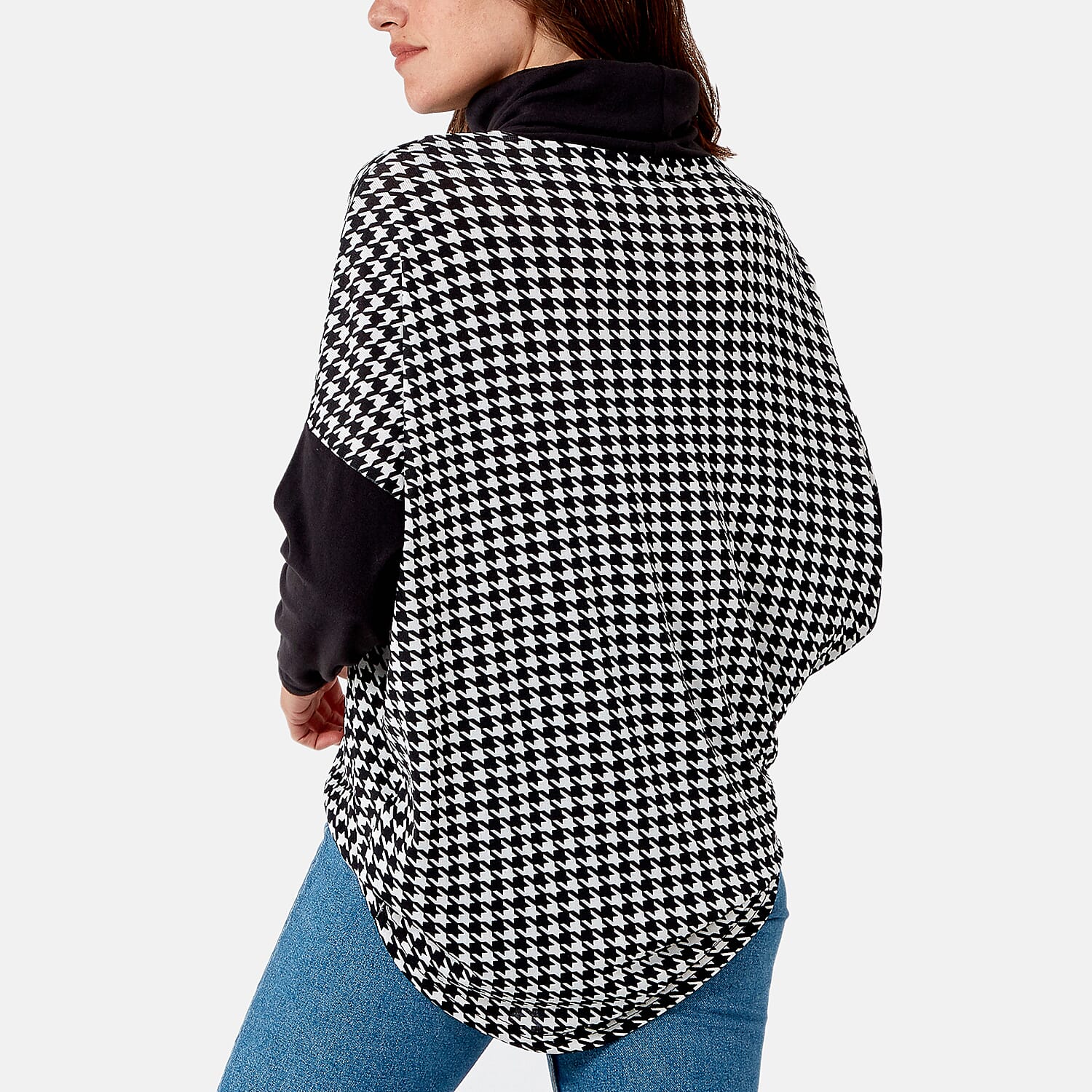 Nova Of Londn - Houndstooth Printed Roll Neck Jumper (Size S-M) - Black & Ivory Size 8-12