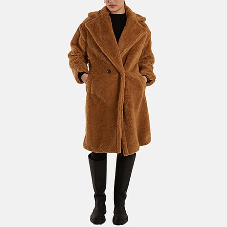 Drop Shoulder Oversized Teddy Bear Coat (Size 10) - Brown