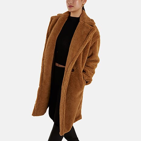 Drop Shoulder Oversized Teddy Bear Coat (Size 10) - Brown