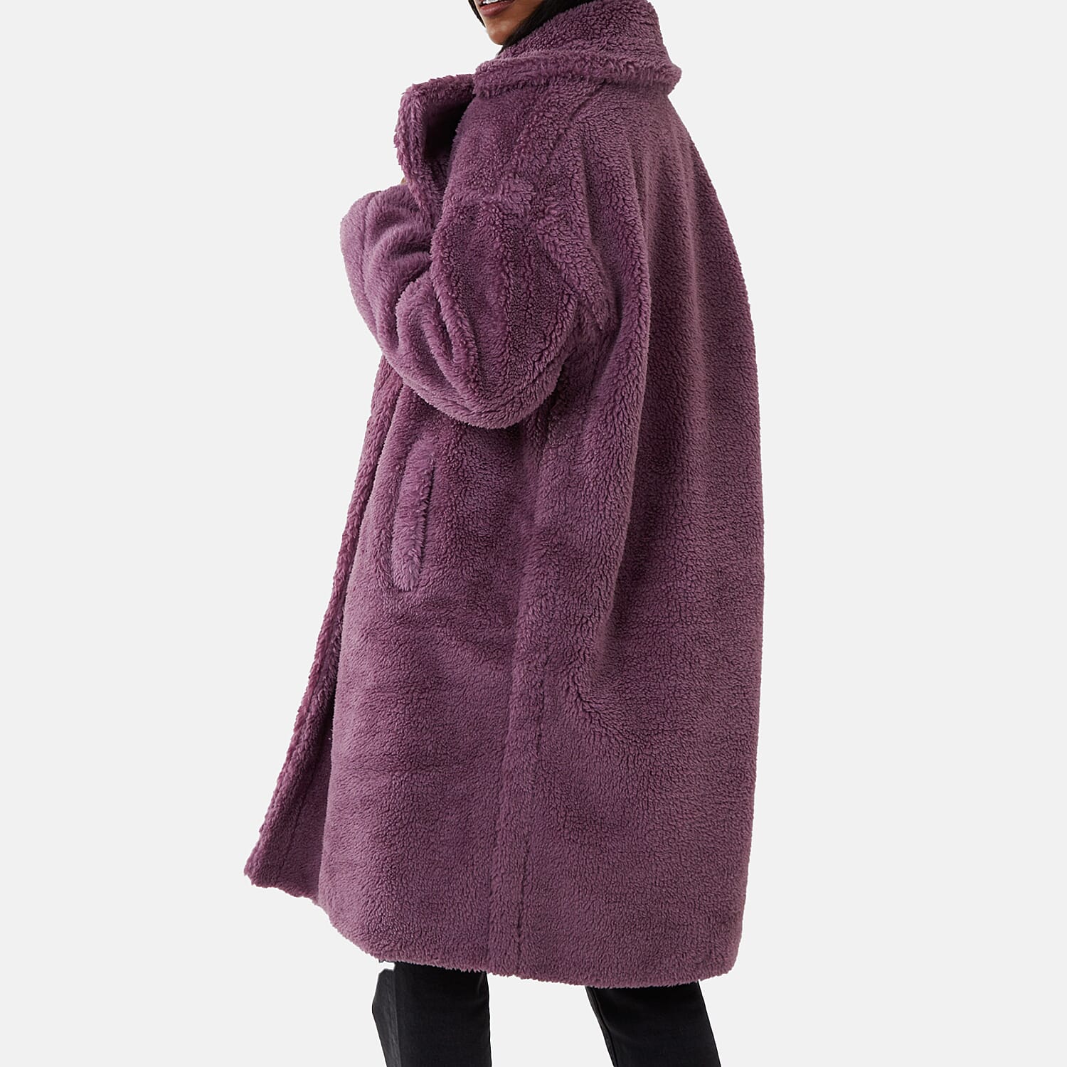 Drop Shoulder Oversized Teddy Bear Coat - Brown