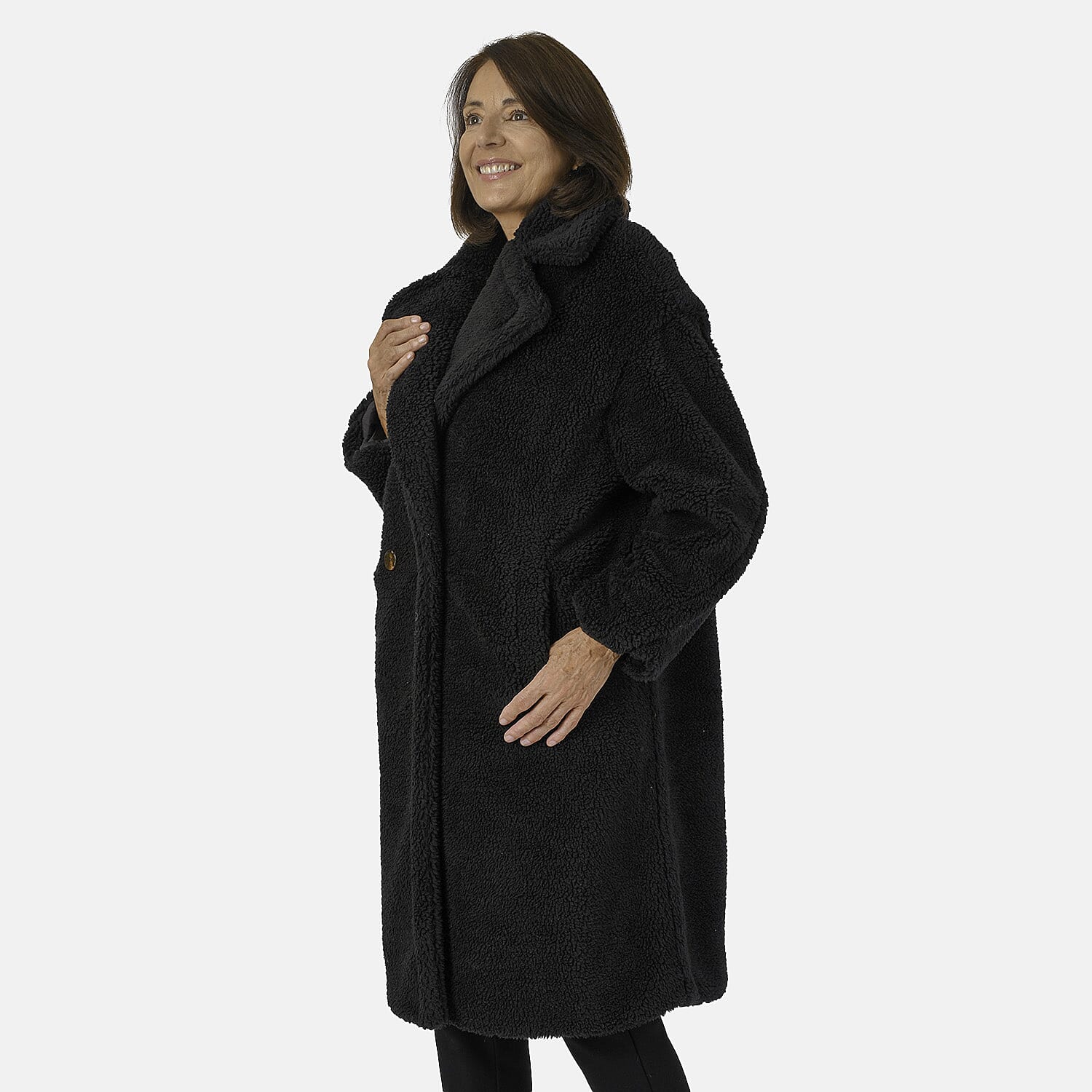 Drop Shoulder Teddy Bear Coat (Size 16) - Black