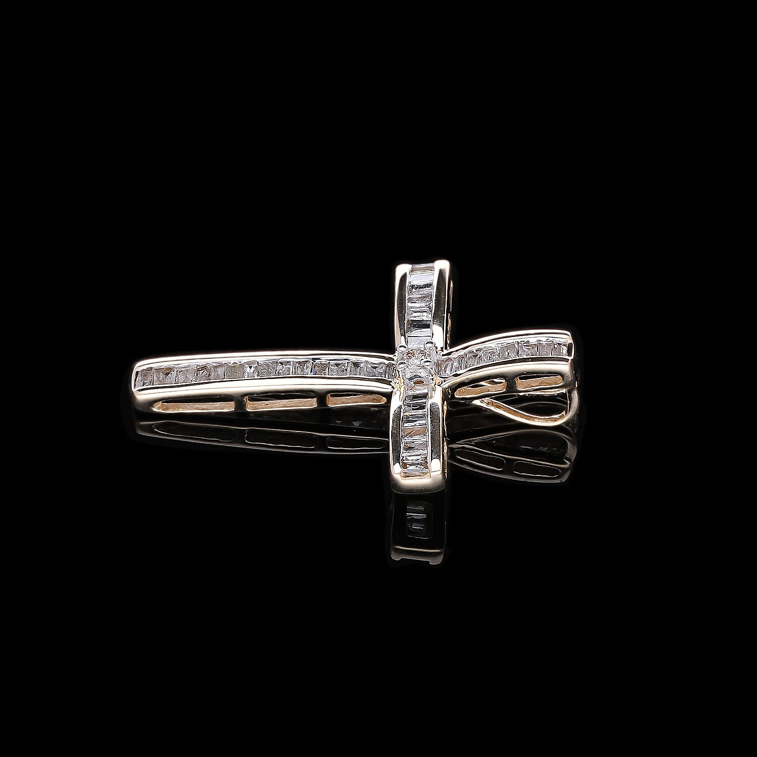 9K Yellow Gold White Diamond Cross Pendant 0.50 Ct