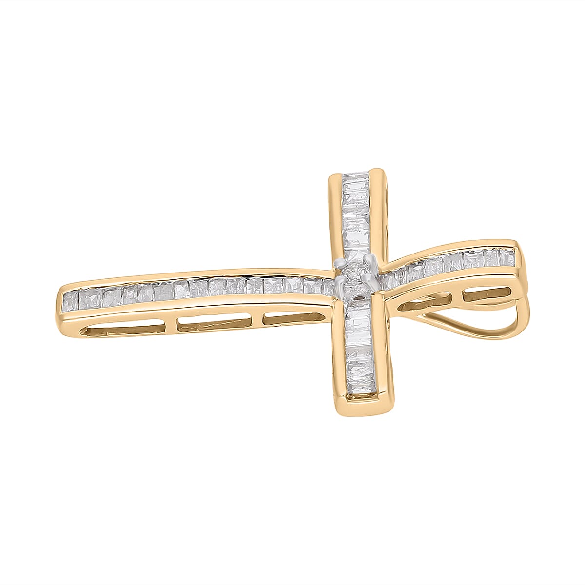 9K Yellow Gold White Diamond Cross Pendant 0.50 Ct