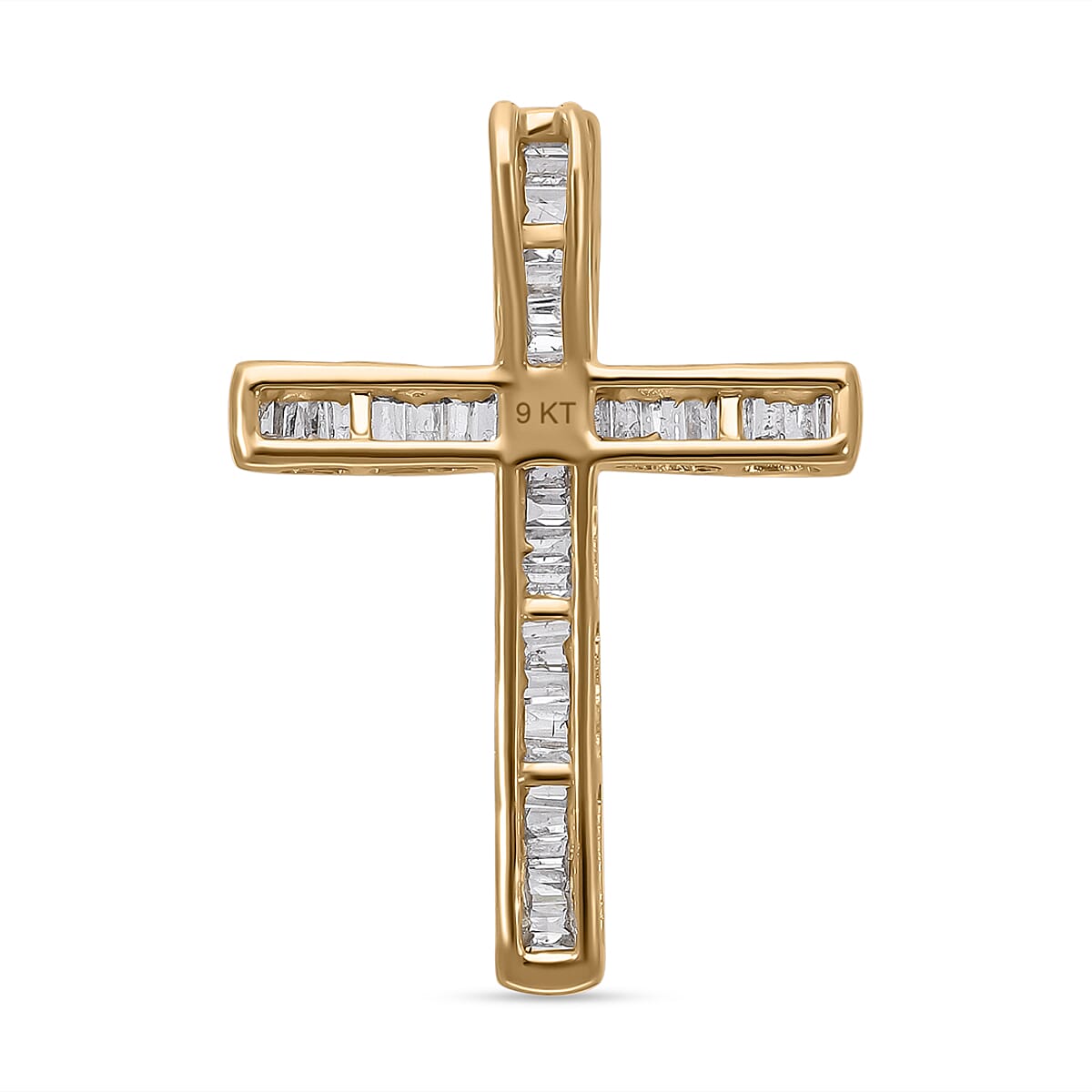 9K Yellow Gold White Diamond Cross Pendant 0.50 Ct