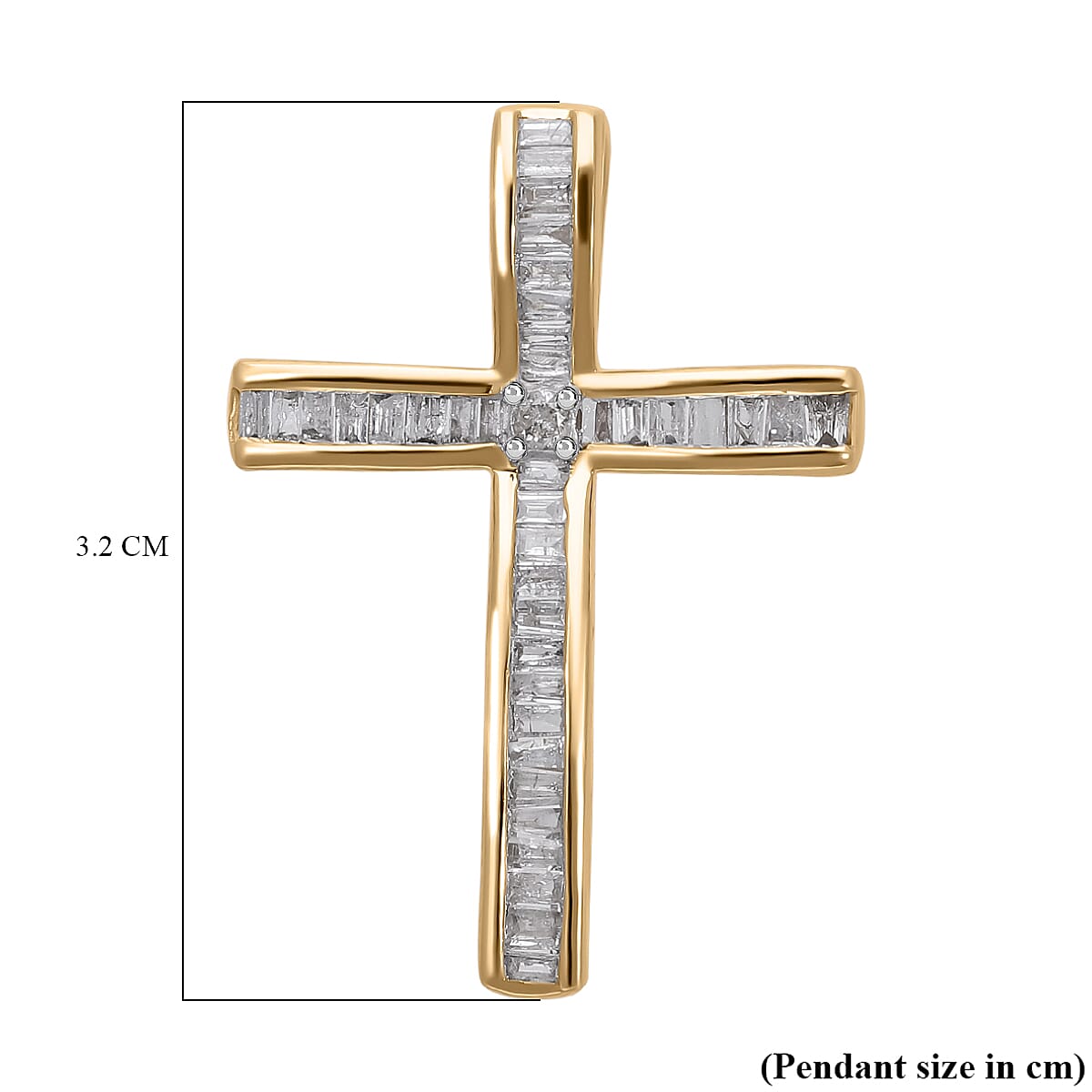 9K Yellow Gold White Diamond Cross Pendant 0.50 Ct