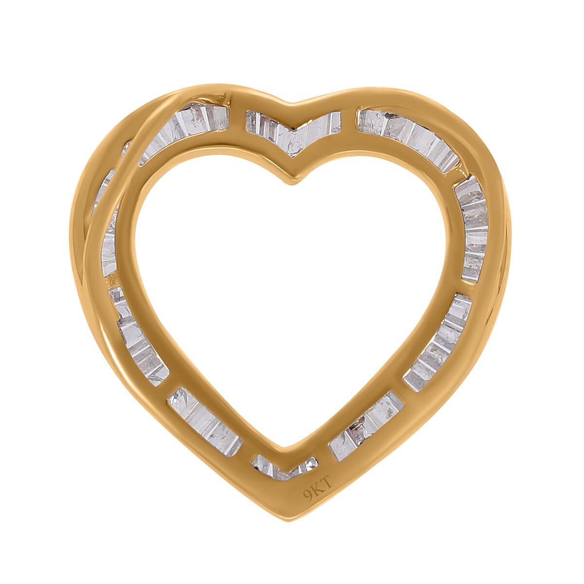 9K Yellow Gold White Diamond Heart Pendant 0.51 Ct.