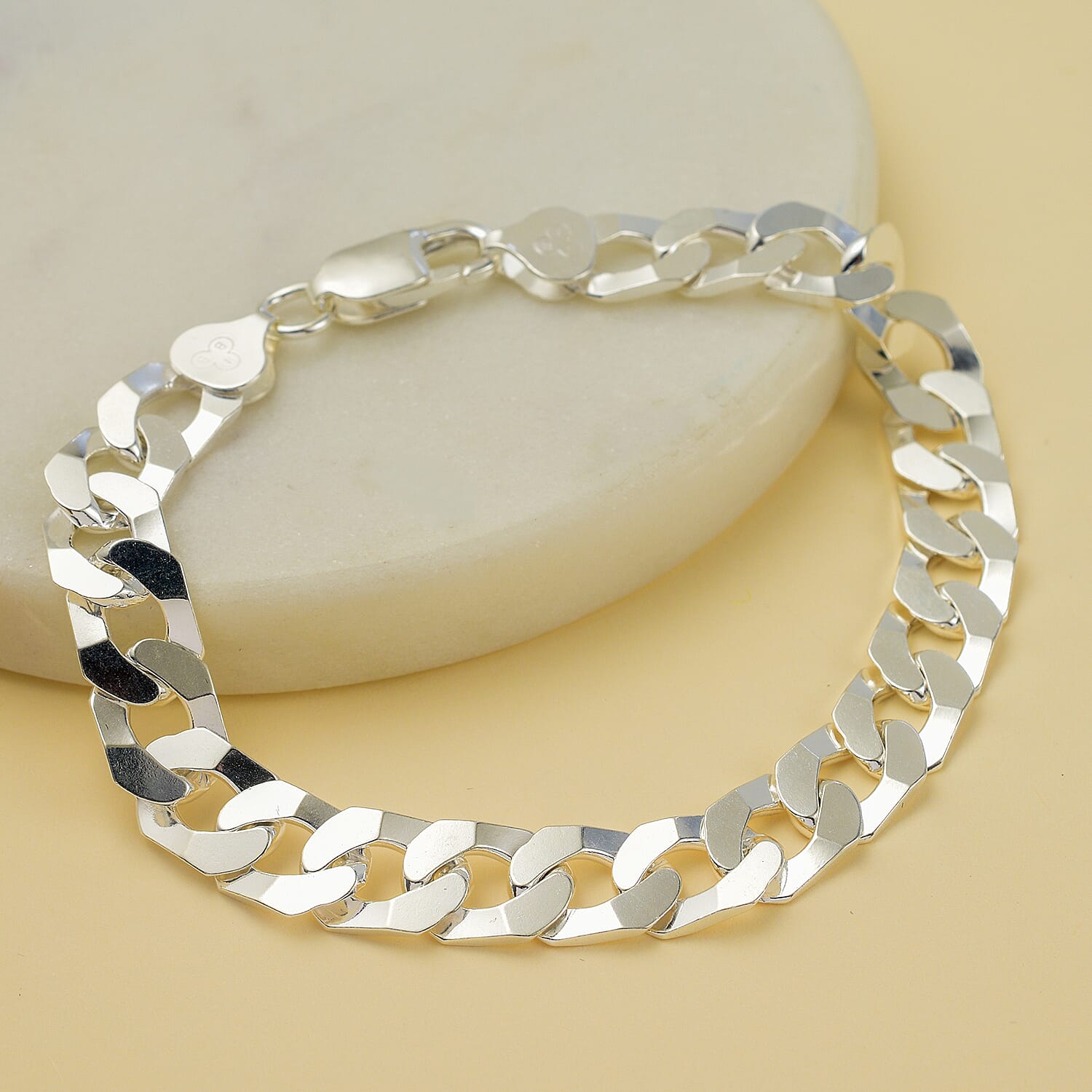 Hatton Garden Close Out Deal - Sterling Silver Flat Squared Curb Bracelet (Size - 8), Silver Wt. 19.20 Gms