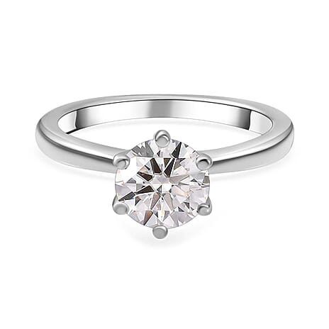 Moissanite  Solitaire Ring in Platinum Overlay Sterling Silver 1.15 Ct