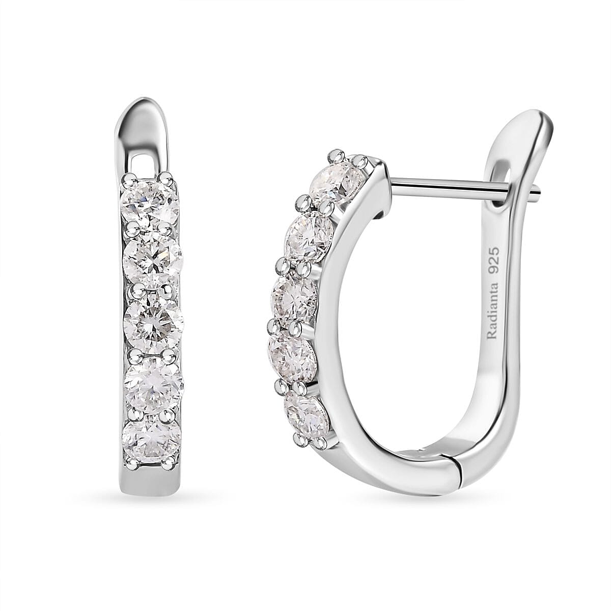 GRA Certified - Moissanite J Hoop Earrings in Platinum Overlay Sterling Silver 1.00 Ct.