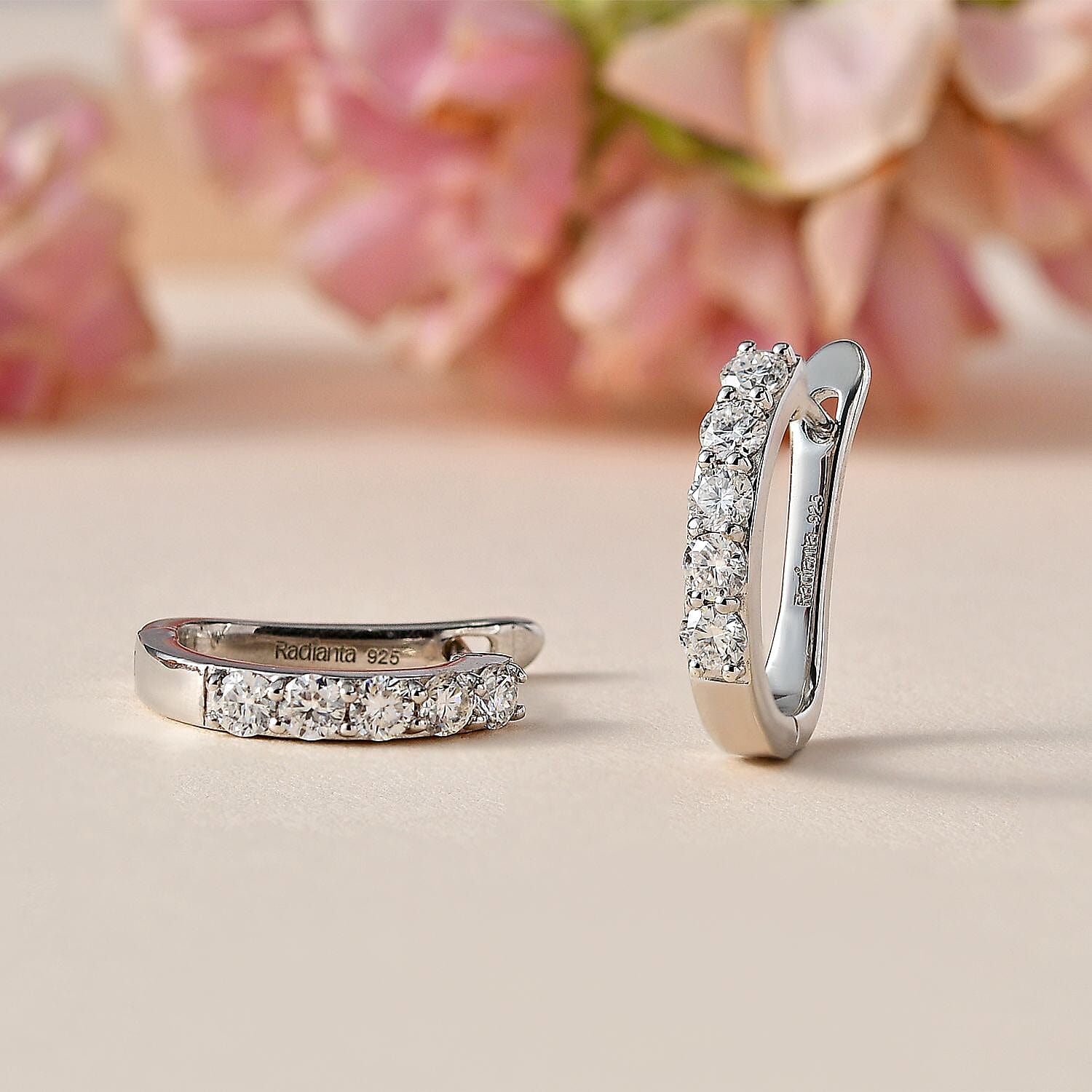 GRA Certified - Moissanite J Hoop Earrings in Platinum Overlay Sterling Silver 1.00 Ct.