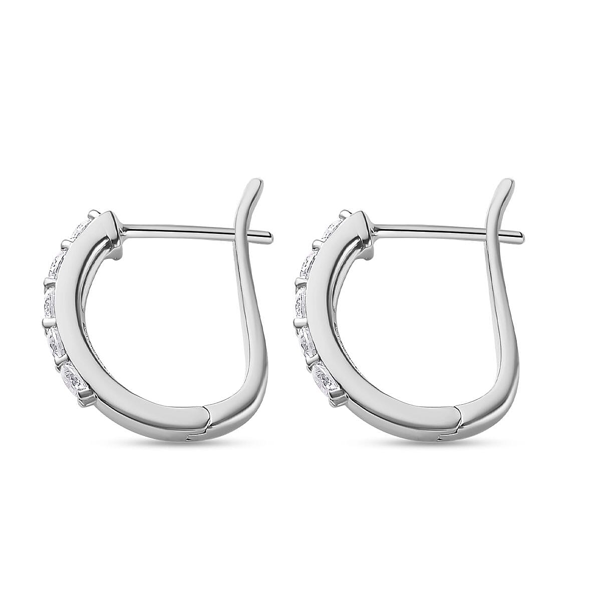 GRA Certified - Moissanite J Hoop Earrings in Platinum Overlay Sterling Silver 1.00 Ct.
