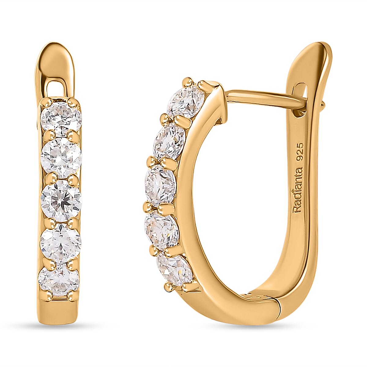 Moissanite J Hoop Earrings in 18K Vermeil Yellow Gold Plated Sterling Silver 1.00 Ct.