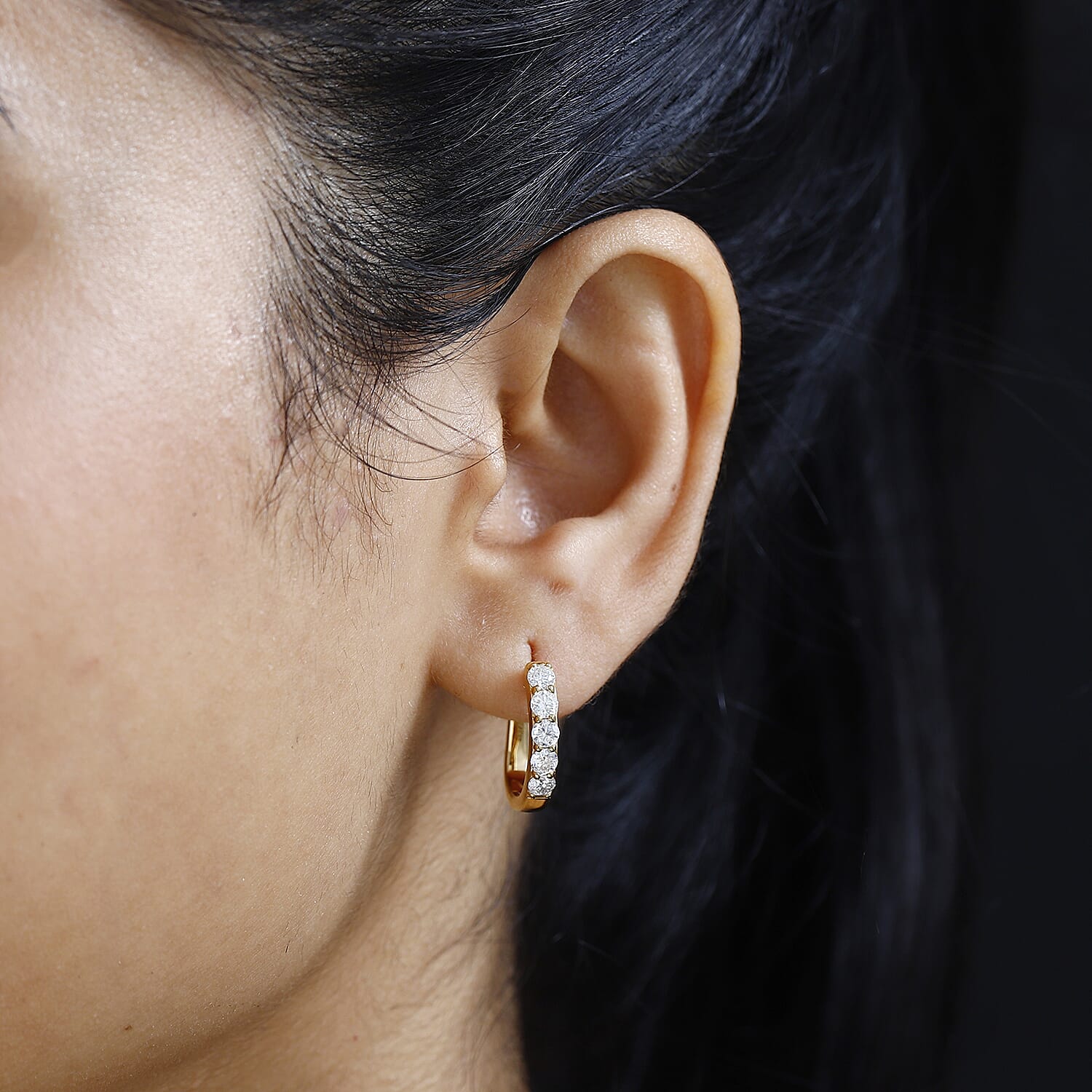 Moissanite J Hoop Earrings in 18K Vermeil Yellow Gold Plated Sterling Silver 1.00 Ct.