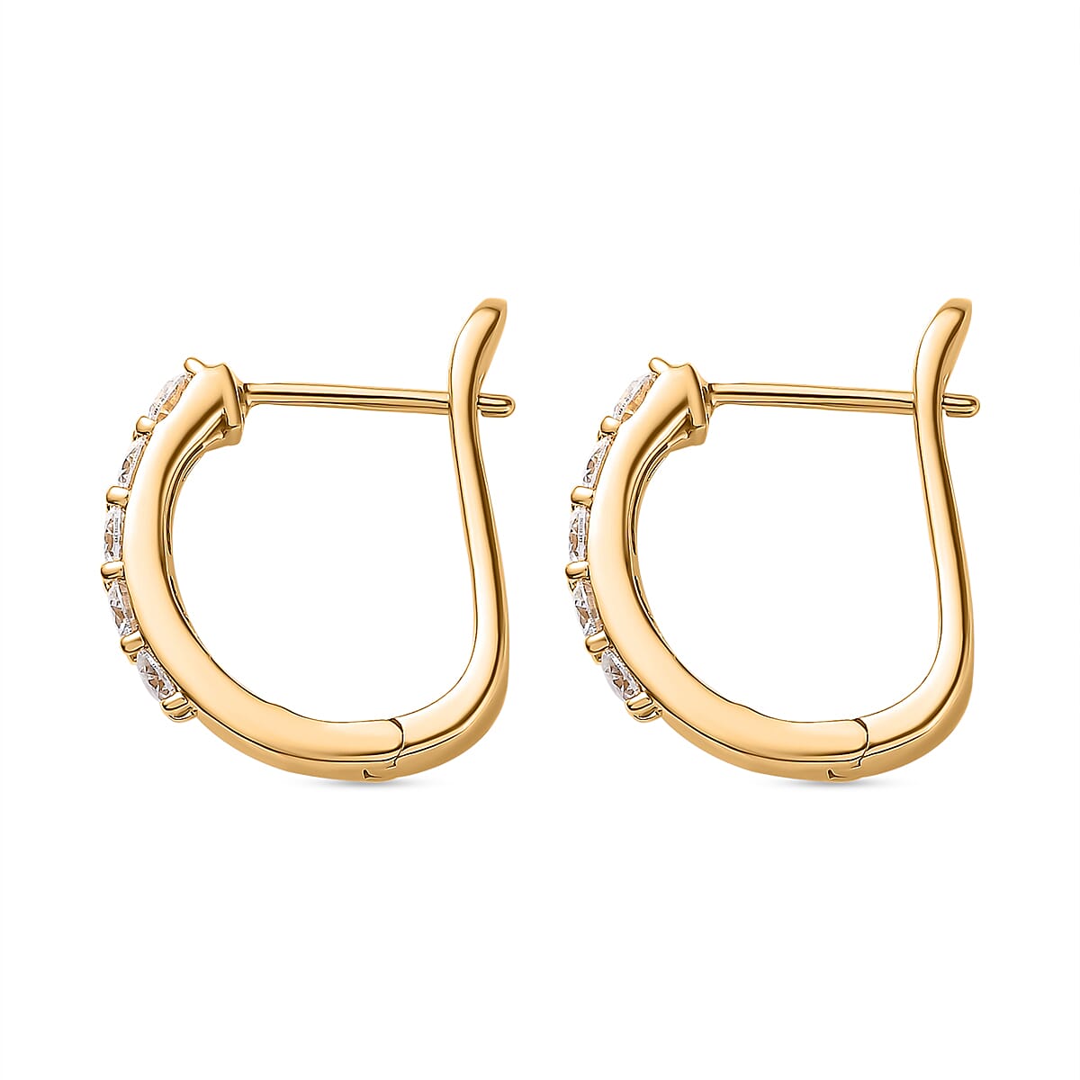 Moissanite J Hoop Earrings in 18K Vermeil Yellow Gold Plated Sterling Silver 1.00 Ct.