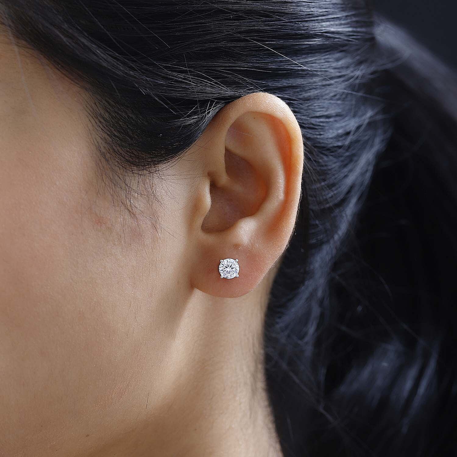 Moissanite  Solitaire Stud Push Post Earring in Platinum Overlay Sterling Silver 2.40 ct  1.144  Ct.