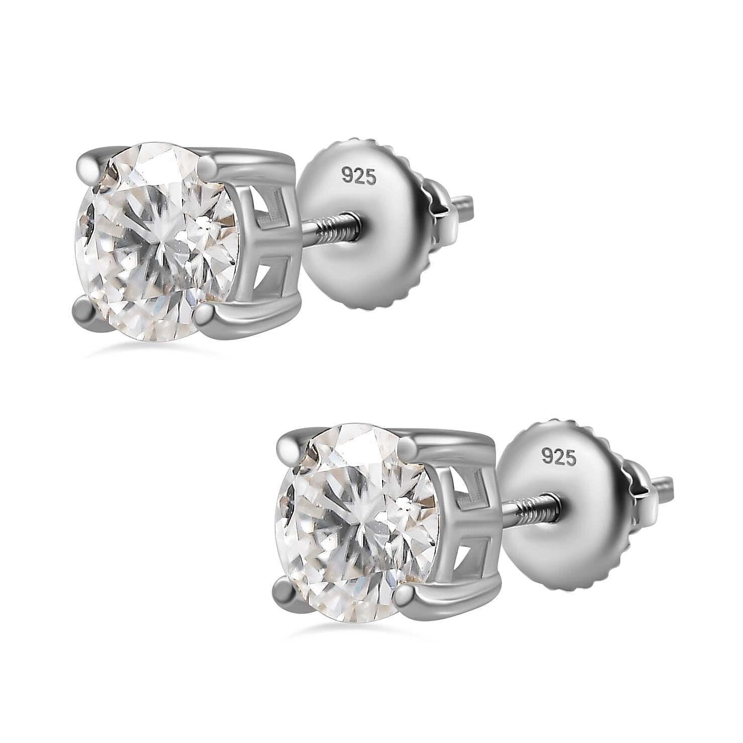 Moissanite  Solitaire Stud Push Post Earring in Platinum Overlay Sterling Silver 2.40 ct  1.144  Ct.