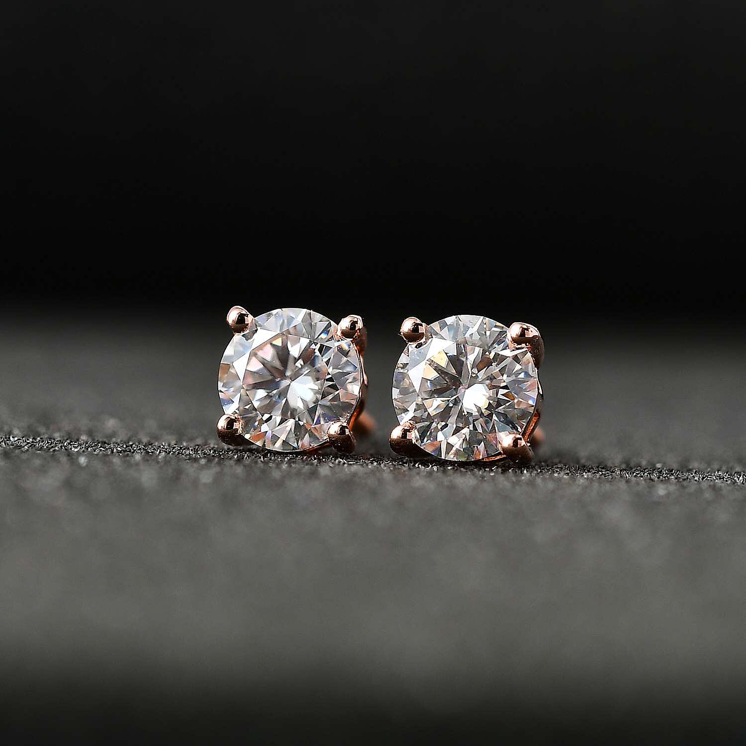 Moissanite Solitaire Stud Earrings in 18K Vermeil RG Plated Sterling Silver 1.44 Ct