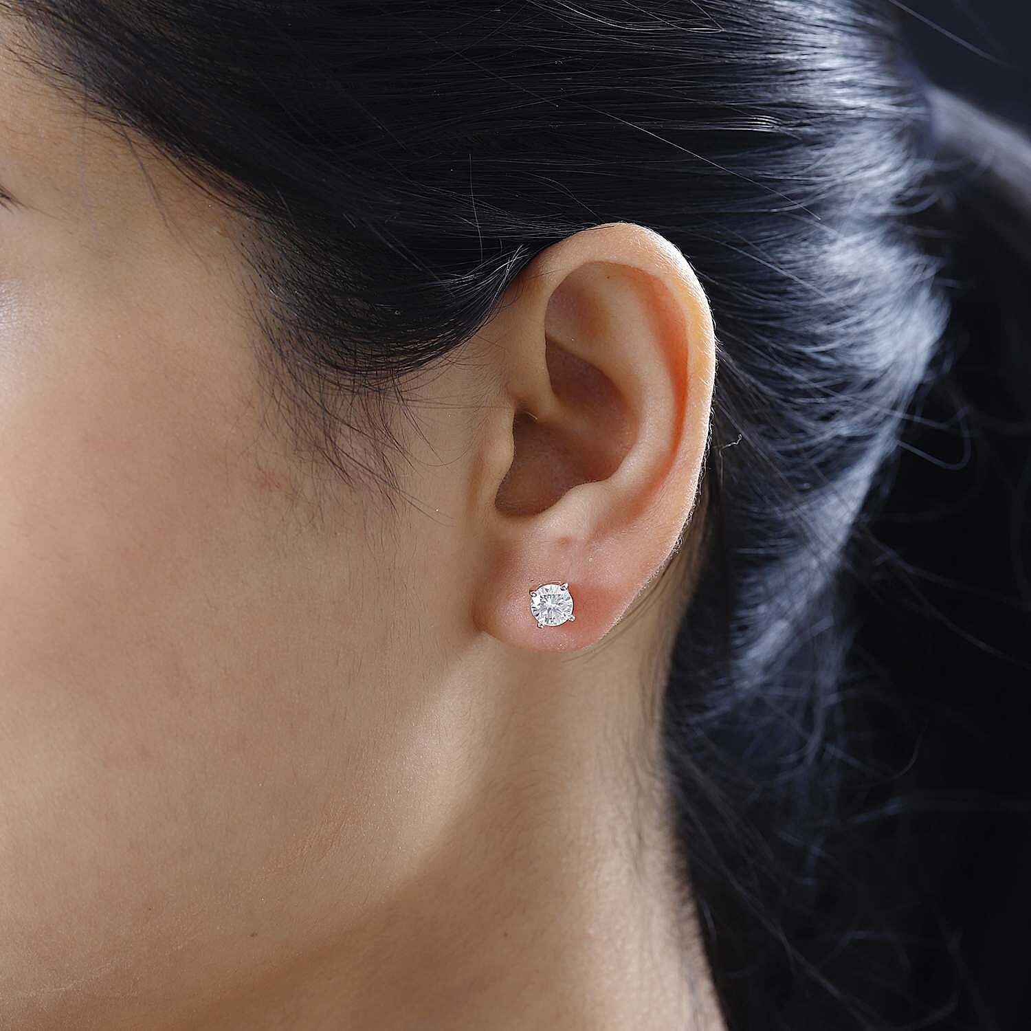 Moissanite Solitaire Stud Earrings in 18K Vermeil RG Plated Sterling Silver 1.44 Ct