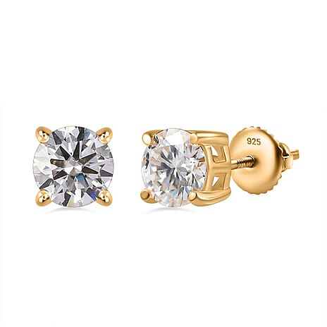 Moissanite Solitaire Stud Earrings in 18K Vermeil Yellow Gold Plated Sterling Silver 1.14 Ct.