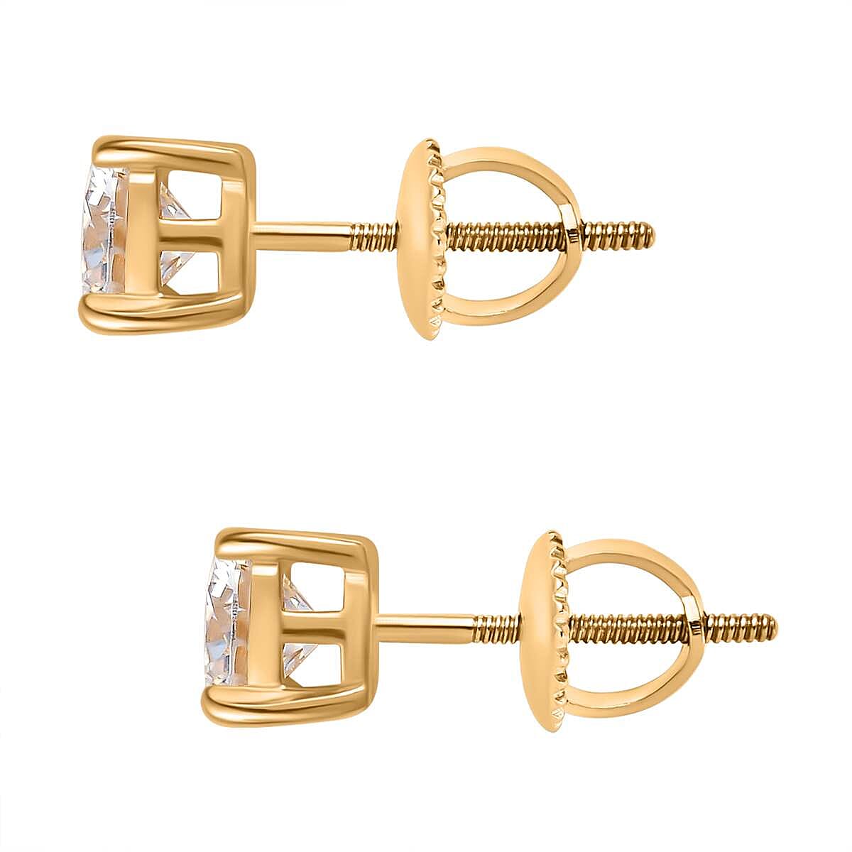 Moissanite Solitaire Stud Earrings in 18K Vermeil Yellow Gold Plated Sterling Silver 1.14 Ct.