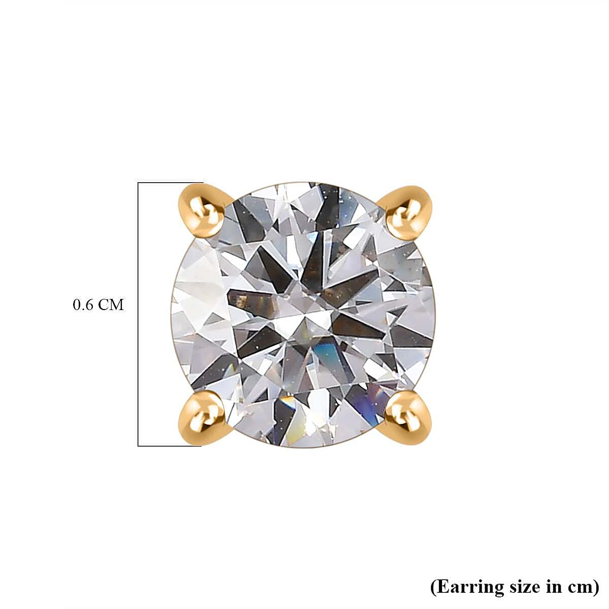 Moissanite Solitaire Stud Earrings in 18K Vermeil Yellow Gold Plated Sterling Silver 1.14 Ct.