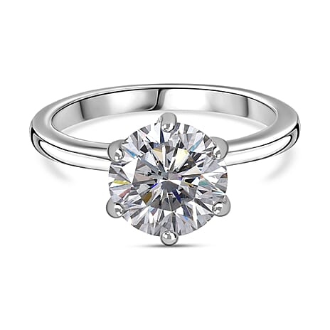 Moissanite  Solitaire Ring in Platinum Overlay Sterling Silver 2.00 ct  2.062  Ct.