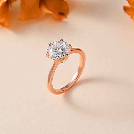 Moissanite  Solitaire Ring in Vermeil RG Sterling Silver 2.00 ct  2.062  Ct.