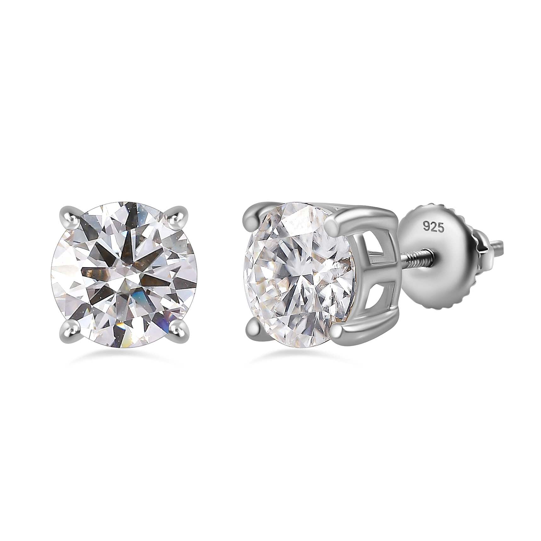 Moissanite Solitaire Stud Earrings in Platinum Overlay Sterling Silver 2.30 Ct