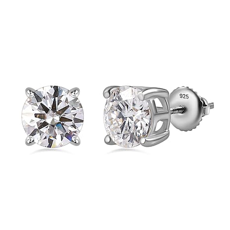 Moissanite Solitaire Stud Earrings in Platinum Overlay Sterling Silver 2.30 Ct