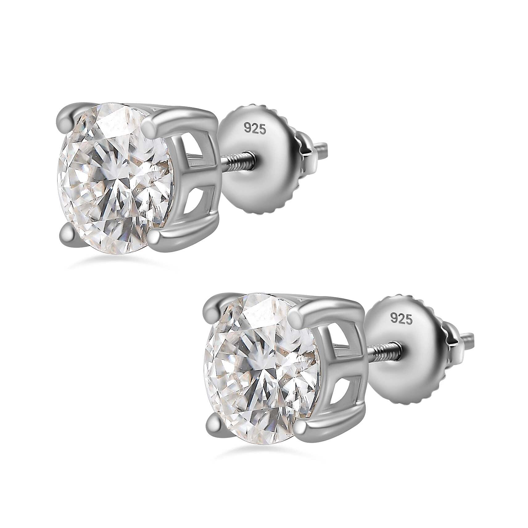 Moissanite Solitaire Stud Earrings in Platinum Overlay Sterling Silver 2.30 Ct