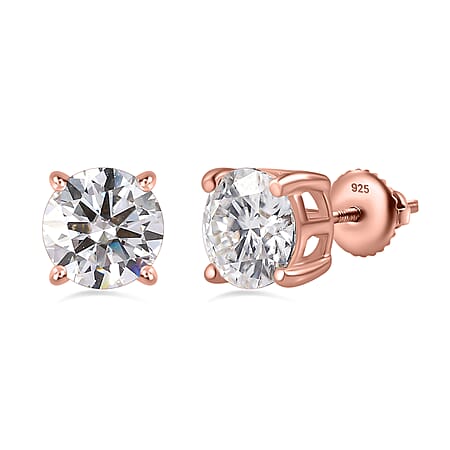 2.3 Ct. Moissanite Solitaire, Stud earring in Rose Gold Vermeil Sterling Silver 2.3 Ct. Moissanite Solitaire, Stud earring in Rose Gold Vermeil Sterling Silver