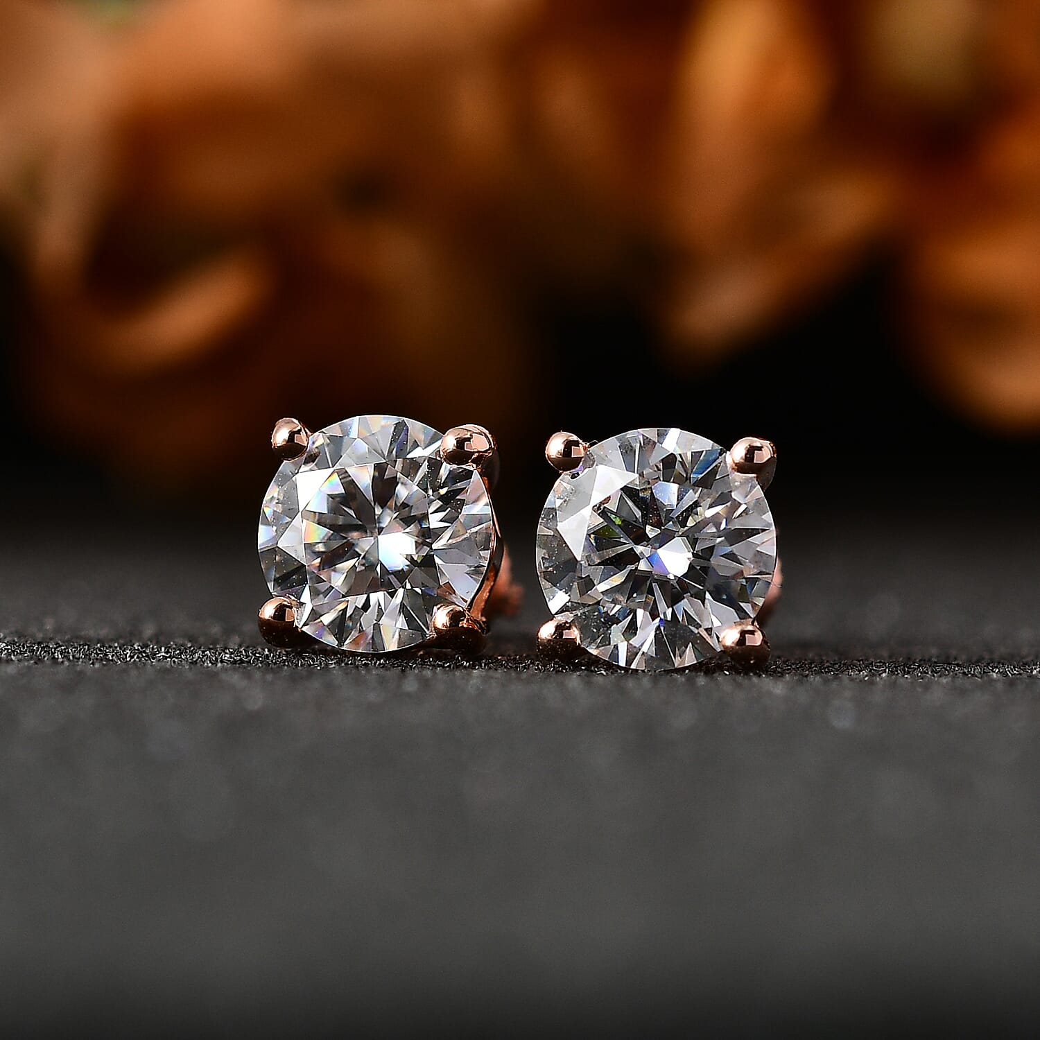 Moissanite Solitaire Stud Push Post Earring in Vermeil RG Sterling Silver 2.40 ct