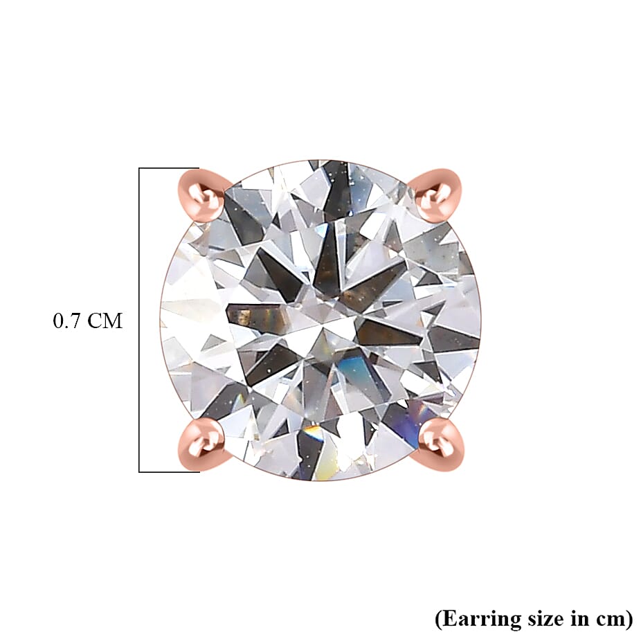Moissanite Solitaire Stud Push Post Earring in Vermeil RG Sterling Silver 2.40 ct