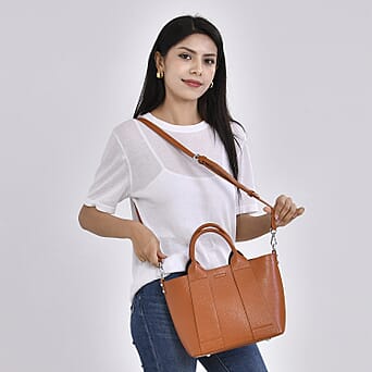 https://tjcuk.sirv.com/Products/77/1/7710130/Genuine-Leather-Patterned-Crossbody-Bag-Size-34x12x22-cm-Tan-Black_7710130_1.jpg?w=342&h=342