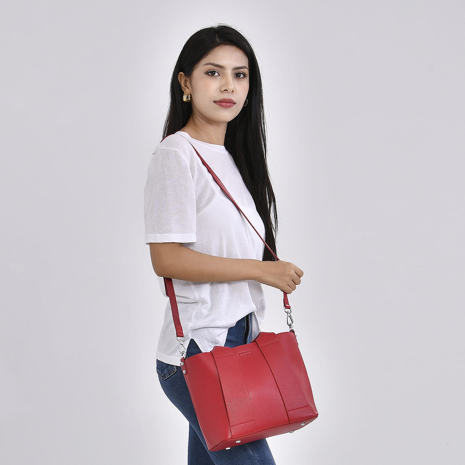 Closeout Buy- Genuine Leather Solid Bag with Long Shoulder Strap (120 cm) - Burgundy