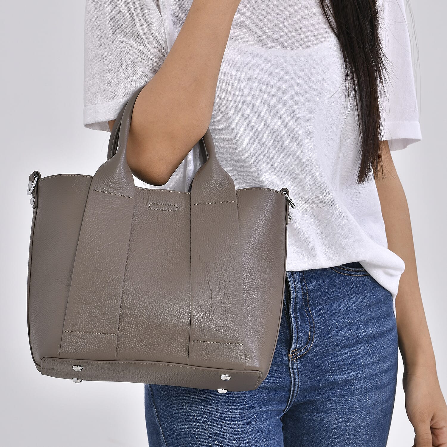 Genuine Leather Patterned Crossbody Bag (Size 34x12x22 cm) - Grey & Black