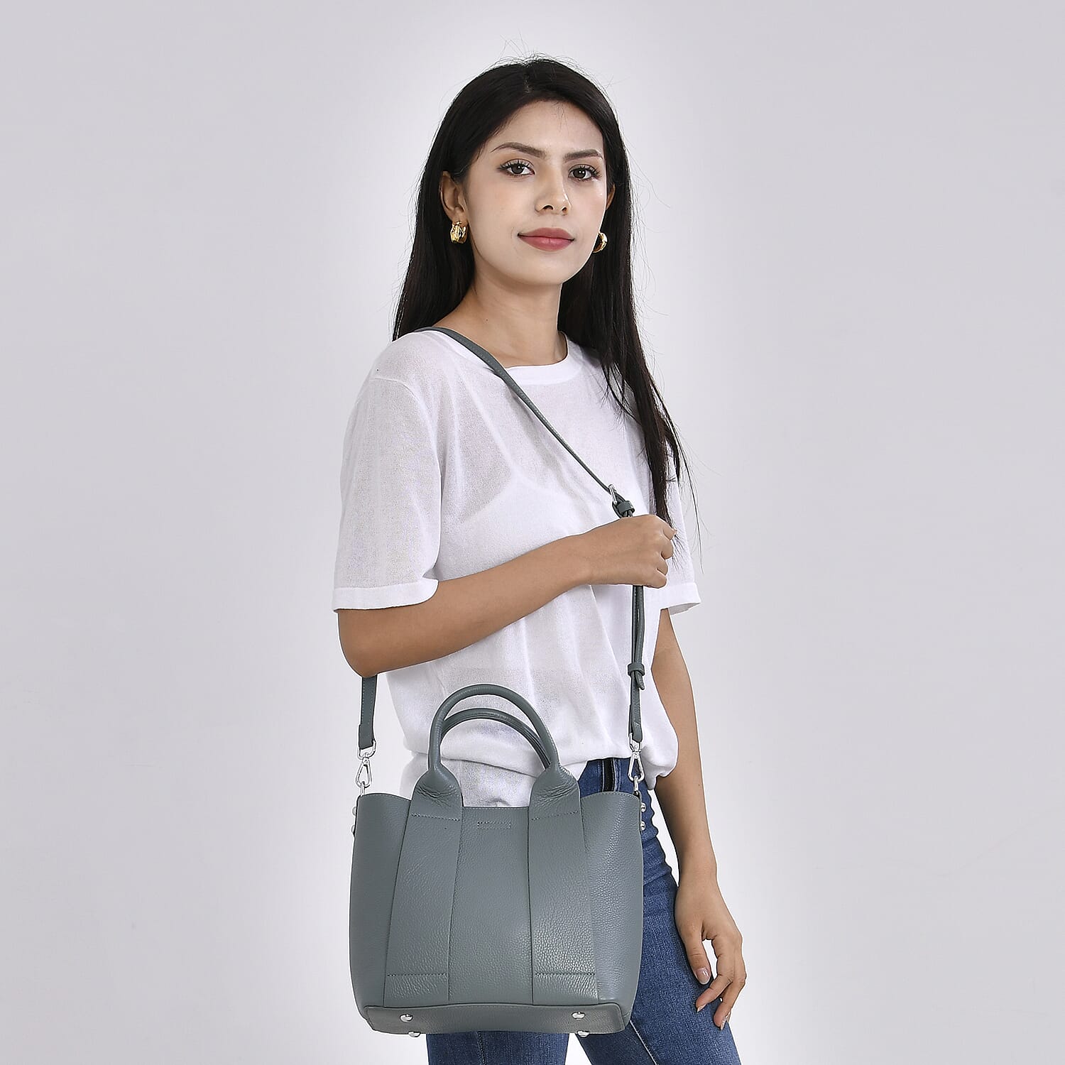 Closeout Buy- Genuine Leather Solid Bag with Long Shoulder Strap (120 cm) - Blue