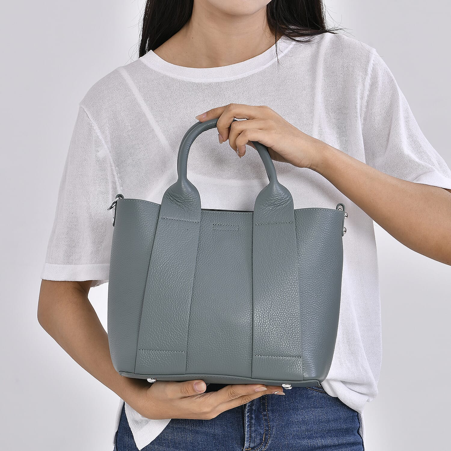 Closeout Buy- Genuine Leather Solid Bag with Long Shoulder Strap (120 cm) - Blue