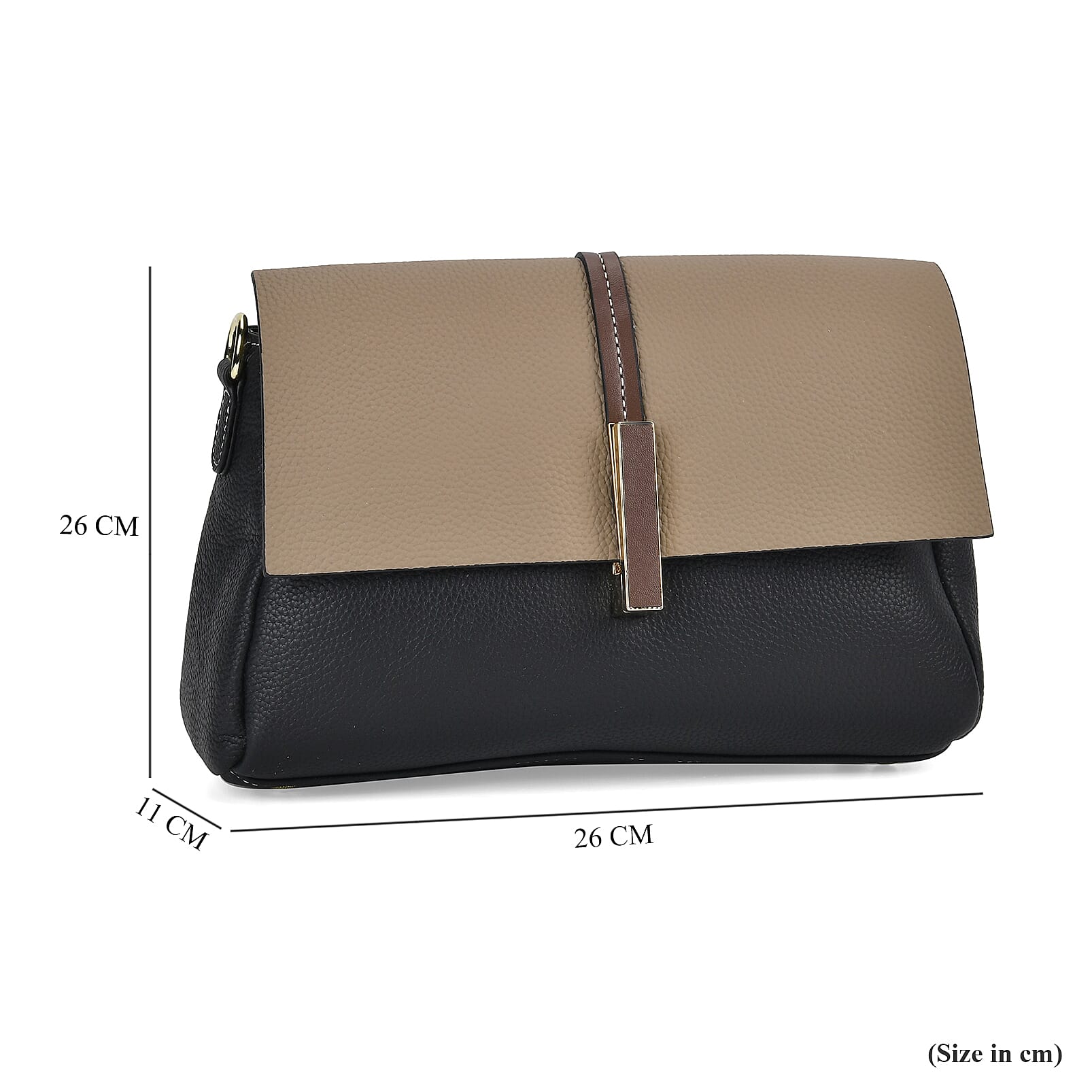 Genuine Leather Solid Crossbody Bag with Long Shoulder Strap - Black - Khaki