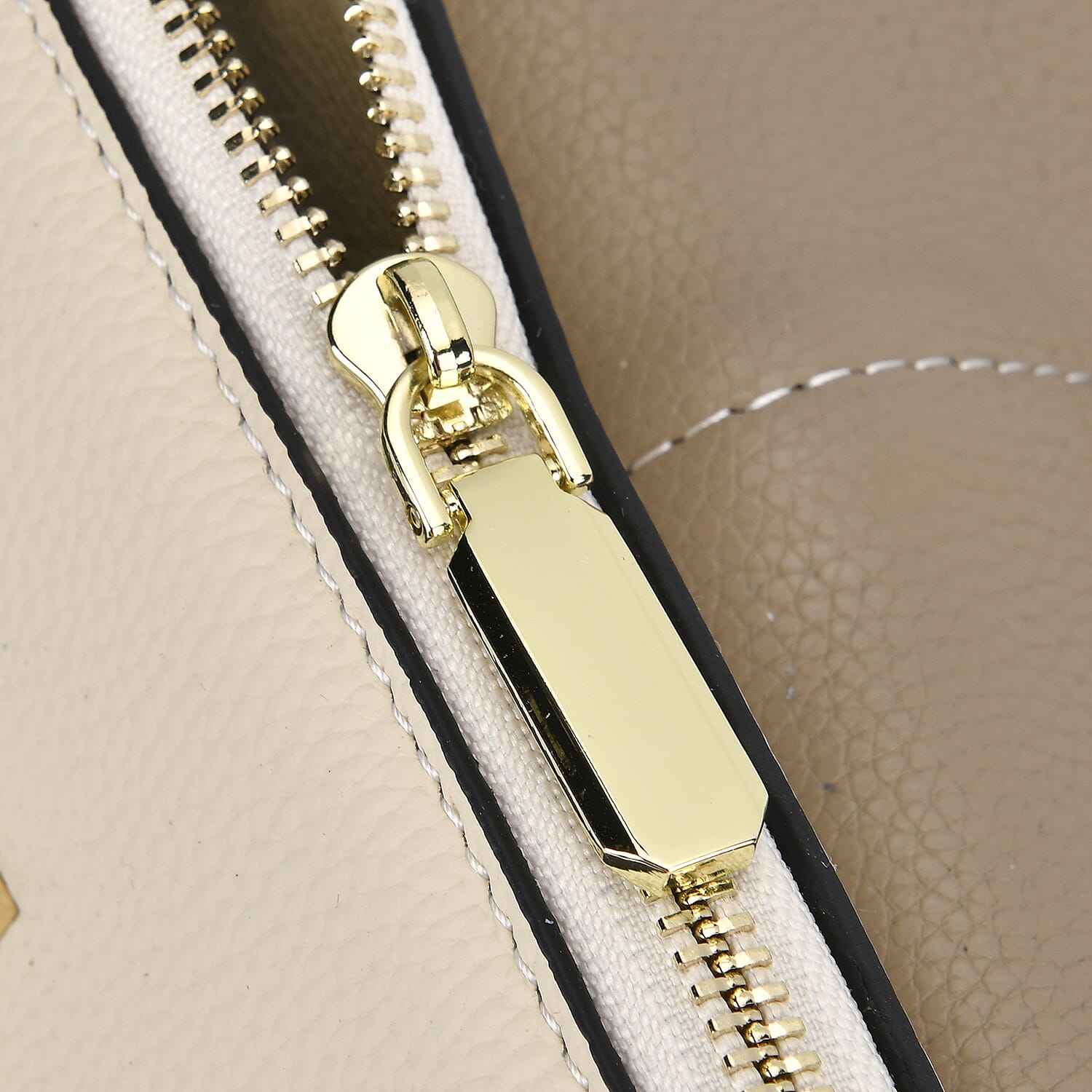 Genuine Leather Solid Crossbody Bag with Long Shoulder Strap - White & Khaki