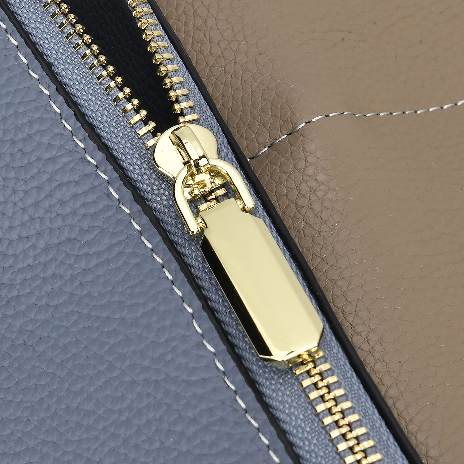 Genuine Leather Solid Crossbody Bag with Long Shoulder Strap - Blue - Khaki