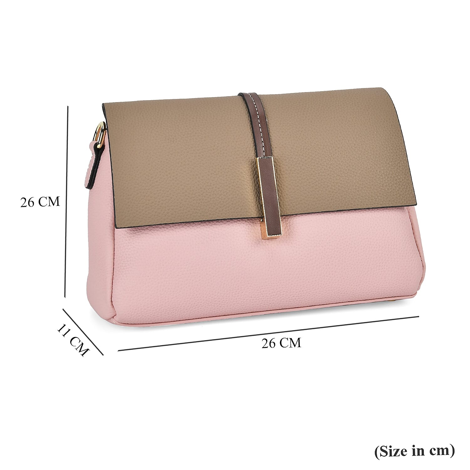 100% Genuine Leather Solid Crossbody Bag with Long Shoulder Strap - Pink & Khaki