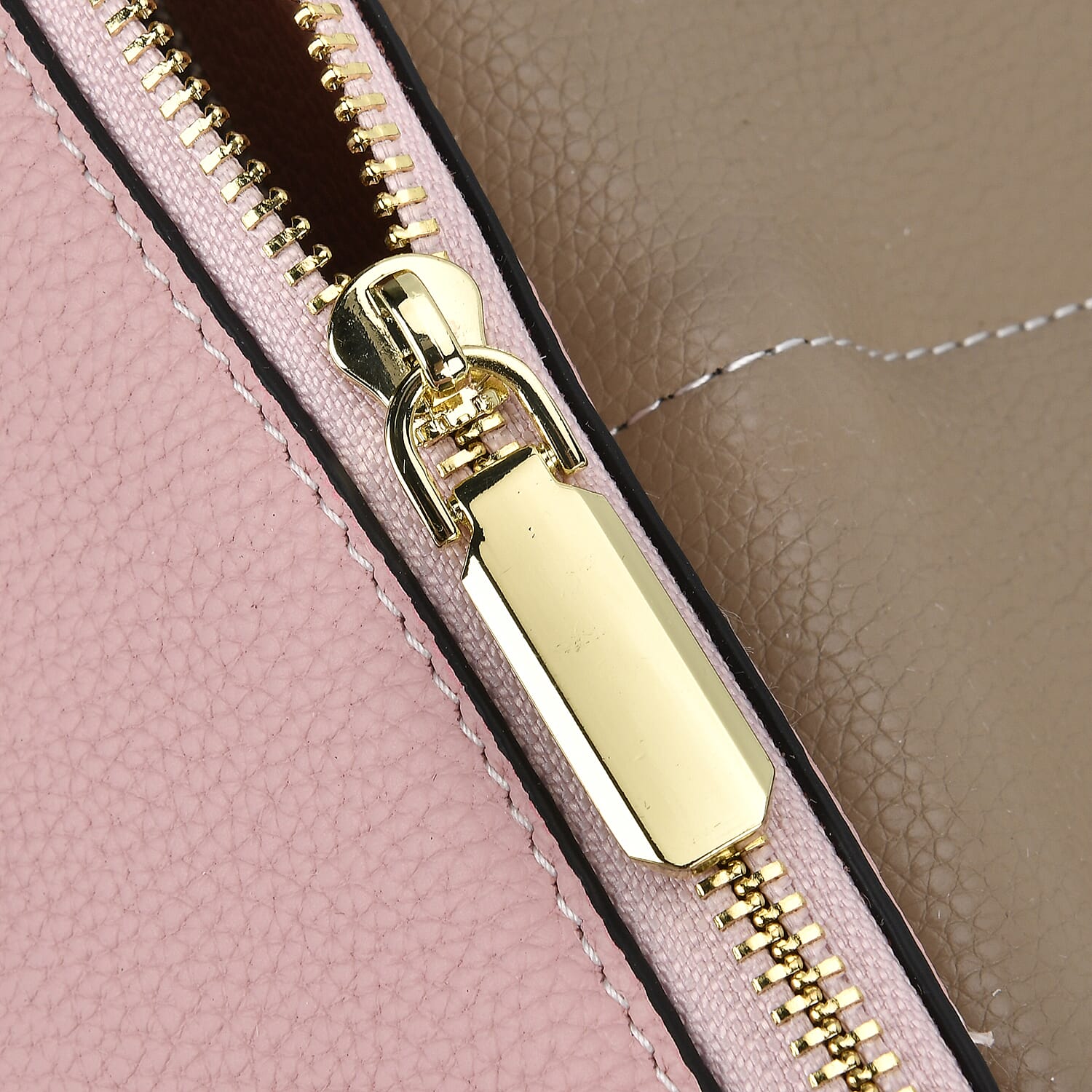 100% Genuine Leather Solid Crossbody Bag with Long Shoulder Strap - Pink & Khaki